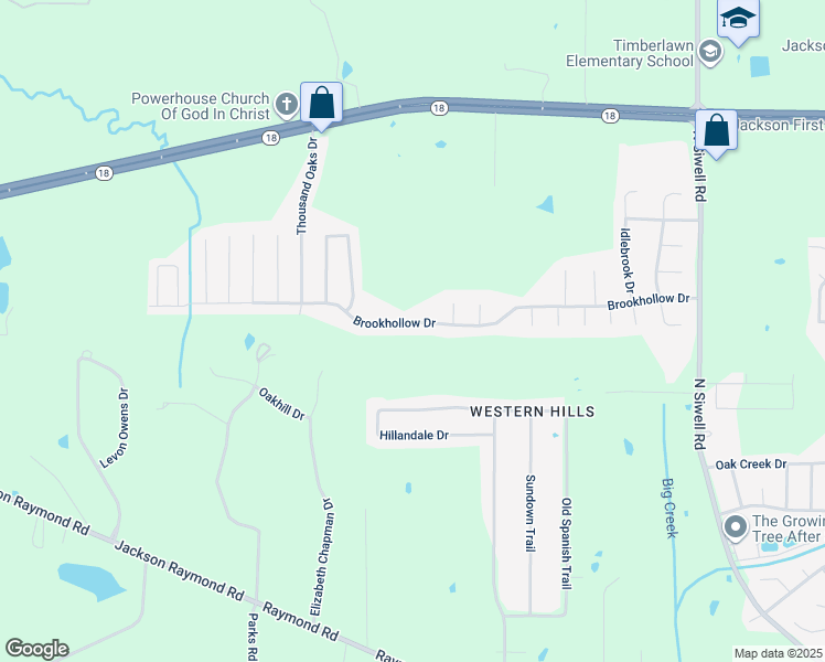map of restaurants, bars, coffee shops, grocery stores, and more near 5337 Brookhollow Drive in Jackson