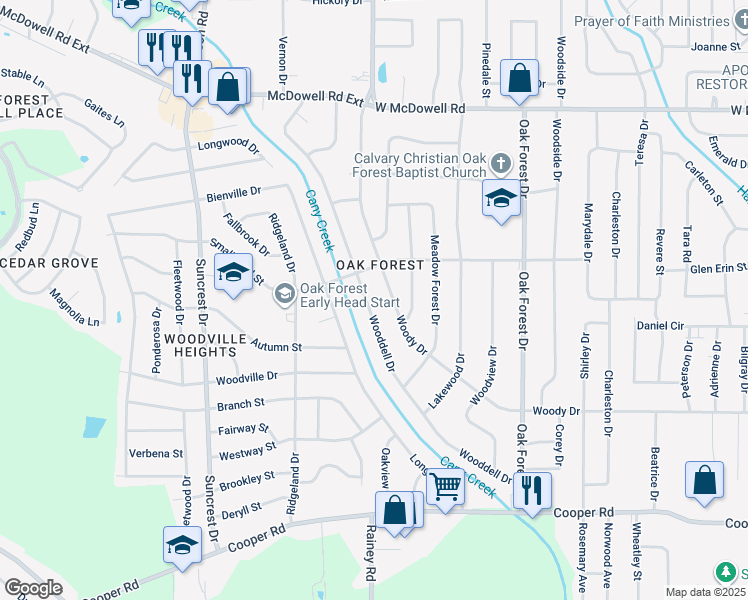 map of restaurants, bars, coffee shops, grocery stores, and more near 1280 Wooddell Drive in Jackson