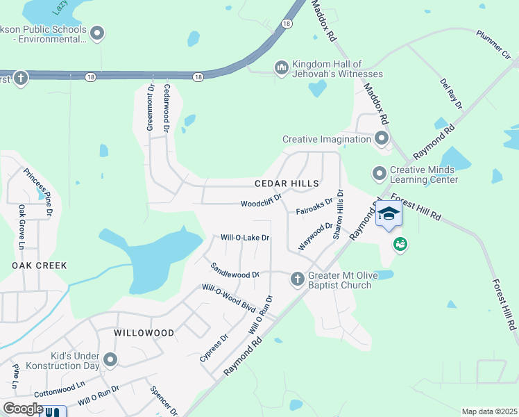 map of restaurants, bars, coffee shops, grocery stores, and more near 336 Woodcliff Drive in Jackson