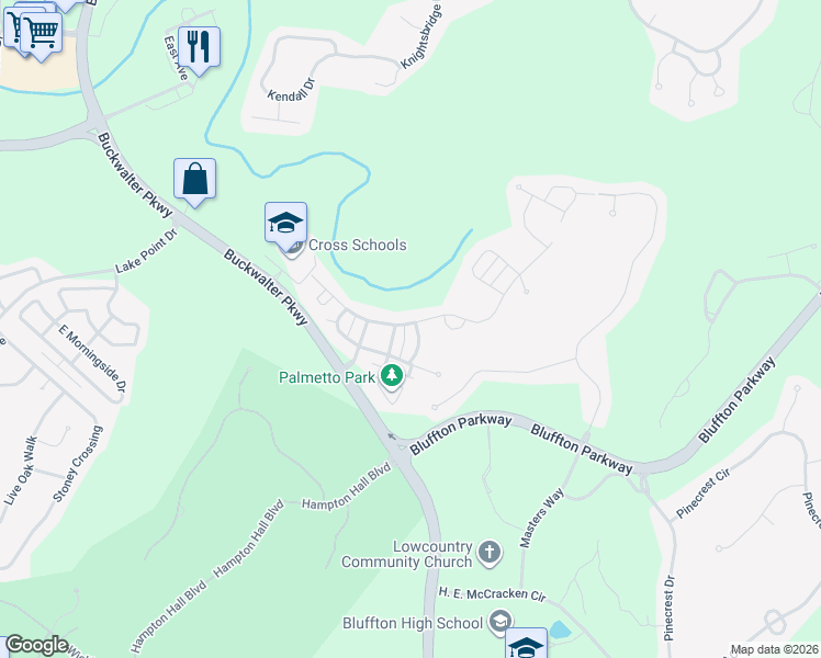 map of restaurants, bars, coffee shops, grocery stores, and more near 35 Shell Hall Way in Bluffton