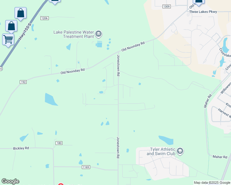 map of restaurants, bars, coffee shops, grocery stores, and more near 15010 County Road 178 in Tyler