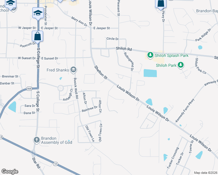 map of restaurants, bars, coffee shops, grocery stores, and more near 102 Deborah Drive in Brandon
