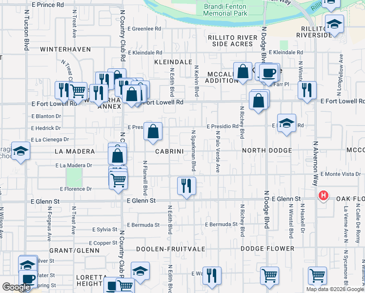 map of restaurants, bars, coffee shops, grocery stores, and more near in Tucson
