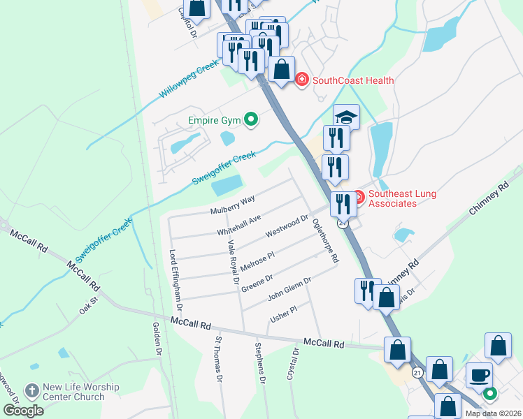 map of restaurants, bars, coffee shops, grocery stores, and more near 114 Whitehall Avenue in Rincon