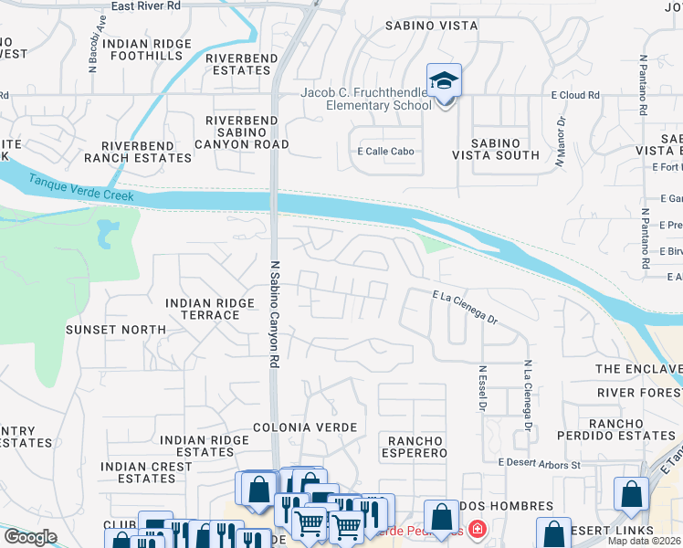 map of restaurants, bars, coffee shops, grocery stores, and more near 3042 Placita Chorro in Tucson