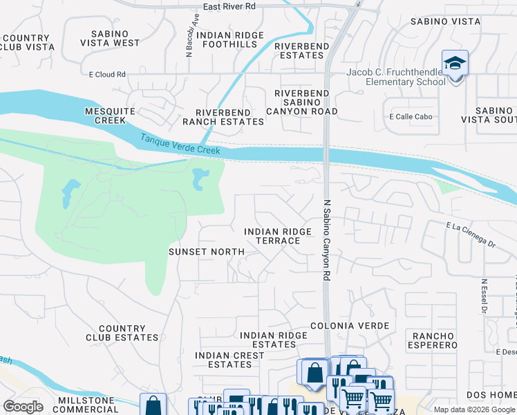map of restaurants, bars, coffee shops, grocery stores, and more near 6909 East Mesa Grande Drive in Tucson
