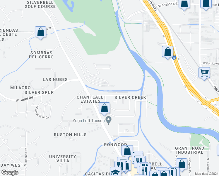 map of restaurants, bars, coffee shops, grocery stores, and more near 3019 North Dasylirion Drive in Tucson