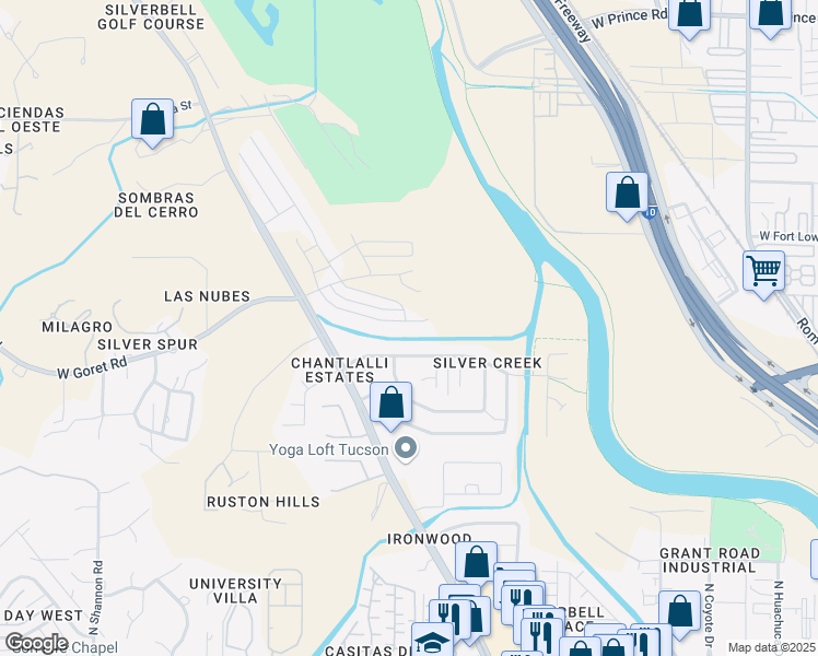 map of restaurants, bars, coffee shops, grocery stores, and more near 3019 North Dasylirion Drive in Tucson