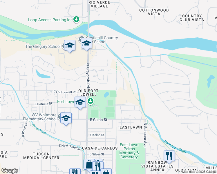 map of restaurants, bars, coffee shops, grocery stores, and more near 5631 E Fort Lowell Rd in Tucson