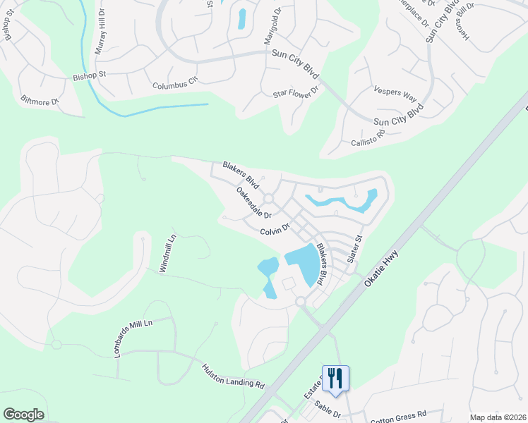 map of restaurants, bars, coffee shops, grocery stores, and more near 165 Oakesdale Dr in Bluffton