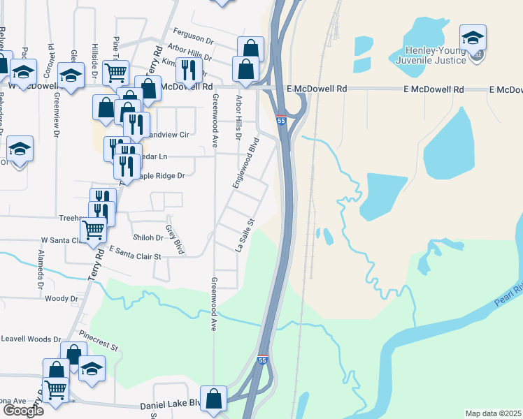map of restaurants, bars, coffee shops, grocery stores, and more near 2944 La Salle Street in Jackson
