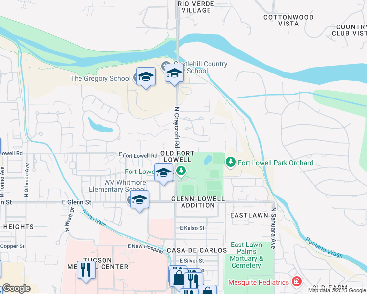 map of restaurants, bars, coffee shops, grocery stores, and more near 5531 East Fort Lowell Road in Tucson