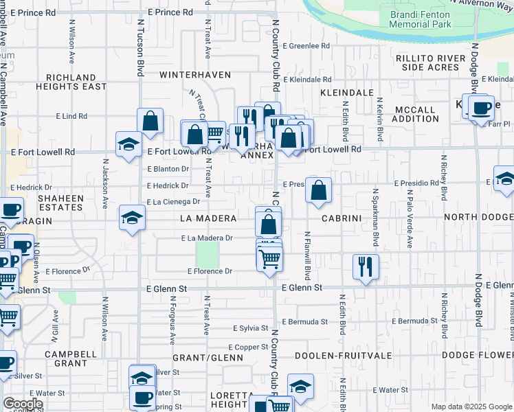 map of restaurants, bars, coffee shops, grocery stores, and more near 3011 East Blacklidge Drive in Tucson