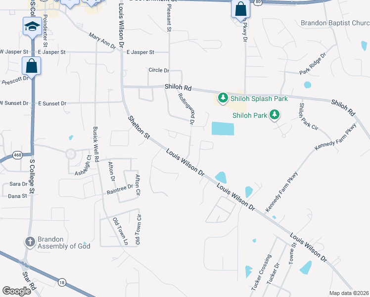 map of restaurants, bars, coffee shops, grocery stores, and more near 308 Rollingwood Drive in Brandon
