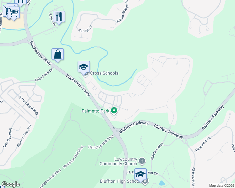map of restaurants, bars, coffee shops, grocery stores, and more near 35 Shell Hall Way in Bluffton
