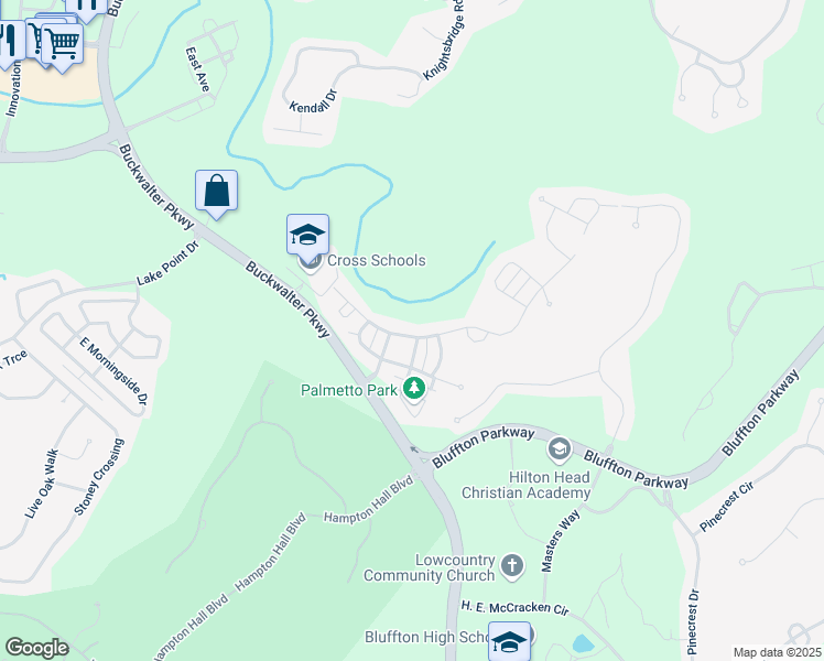map of restaurants, bars, coffee shops, grocery stores, and more near 31 Shell Hall Way in Bluffton