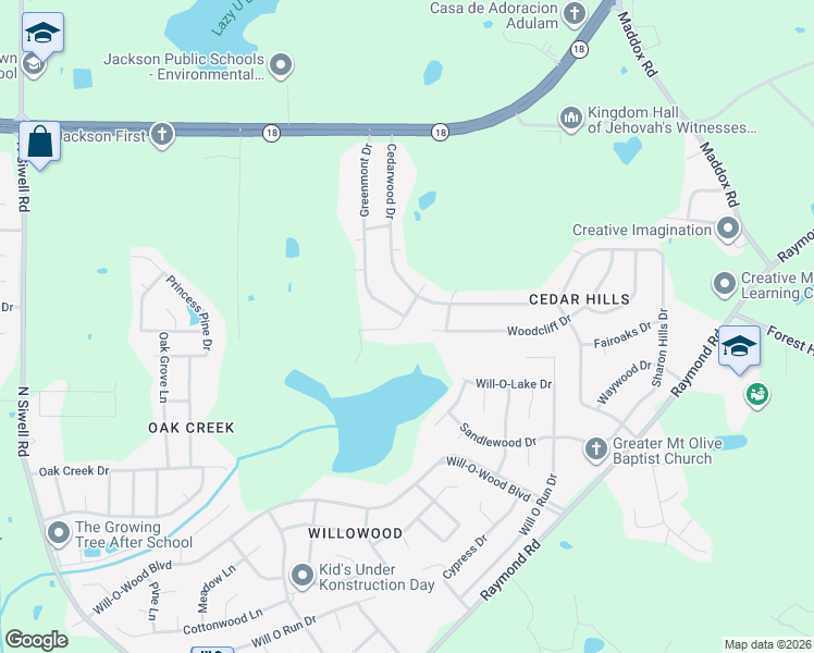 map of restaurants, bars, coffee shops, grocery stores, and more near 510 Winnwood in Jackson