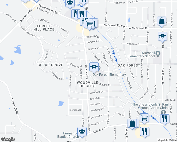 map of restaurants, bars, coffee shops, grocery stores, and more near 3040 Suncrest Drive in Jackson