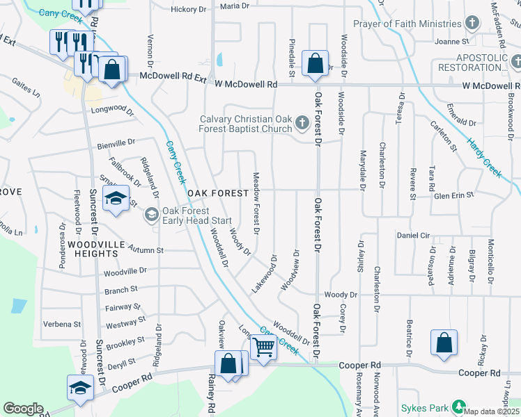 map of restaurants, bars, coffee shops, grocery stores, and more near 3026 Meadow Forest Drive in Jackson