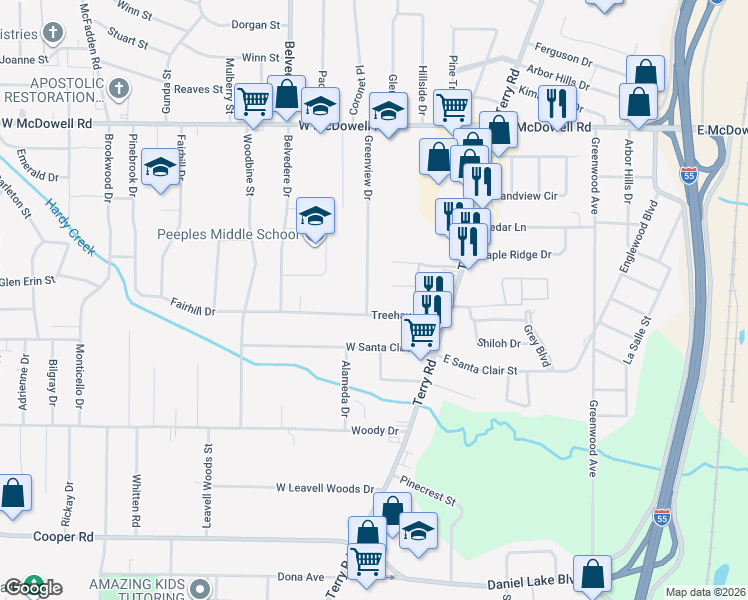 map of restaurants, bars, coffee shops, grocery stores, and more near 3046 Greenview Drive in Jackson