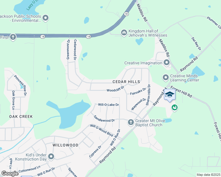 map of restaurants, bars, coffee shops, grocery stores, and more near 336 Woodcliff Drive in Jackson