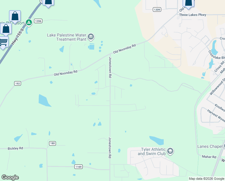 map of restaurants, bars, coffee shops, grocery stores, and more near 14847-15145 County Road 178 in Tyler