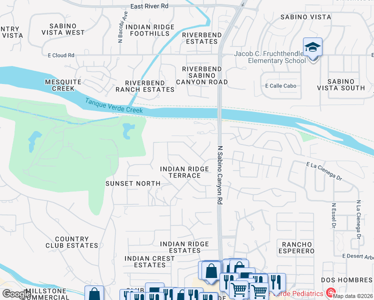 map of restaurants, bars, coffee shops, grocery stores, and more near 6950 East Potawatami Drive in Tucson
