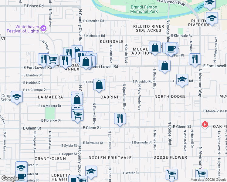 map of restaurants, bars, coffee shops, grocery stores, and more near in Tucson