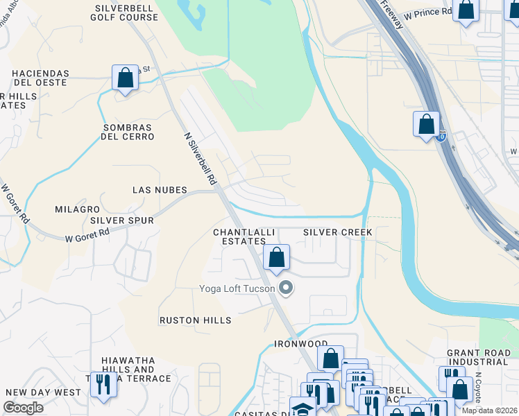 map of restaurants, bars, coffee shops, grocery stores, and more near 3041 North Dasylirion Drive in Tucson