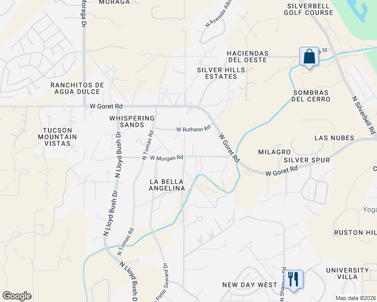 map of restaurants, bars, coffee shops, grocery stores, and more near 3301 West Morgan Road in Tucson
