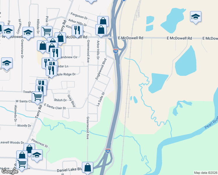 map of restaurants, bars, coffee shops, grocery stores, and more near 2944 La Salle Street in Jackson