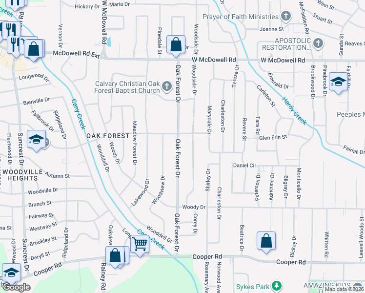 map of restaurants, bars, coffee shops, grocery stores, and more near 3033 Woodside Drive in Jackson