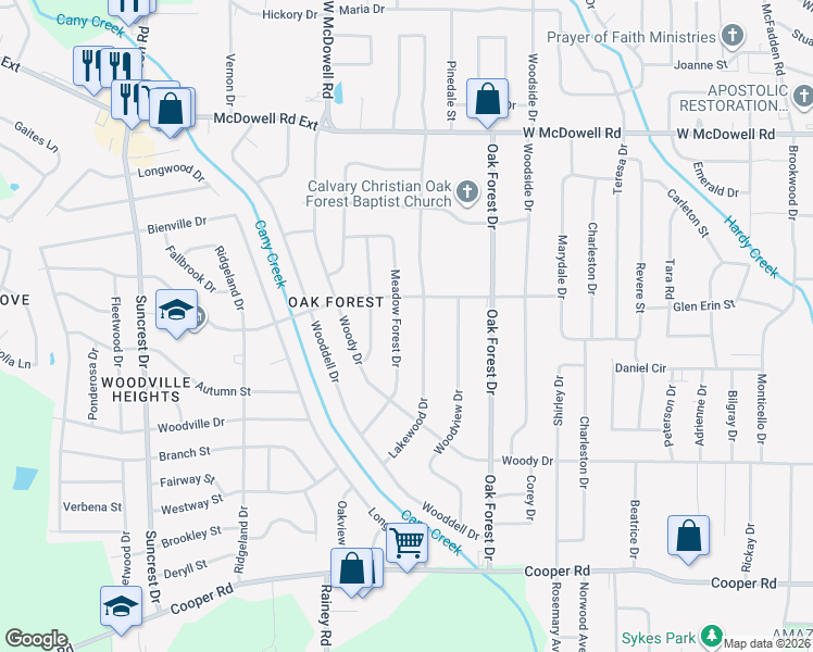 map of restaurants, bars, coffee shops, grocery stores, and more near 3026 Meadow Forest Drive in Jackson
