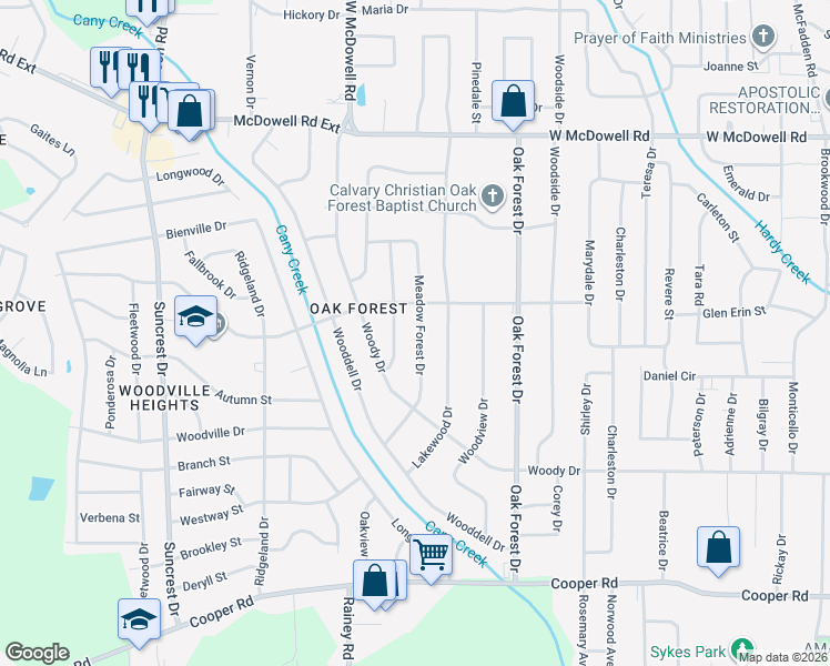 map of restaurants, bars, coffee shops, grocery stores, and more near 3026 Meadow Forest Drive in Jackson