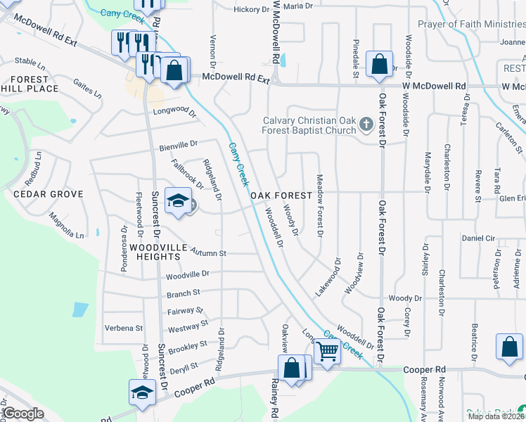 map of restaurants, bars, coffee shops, grocery stores, and more near 1288 Wooddell Drive in Jackson