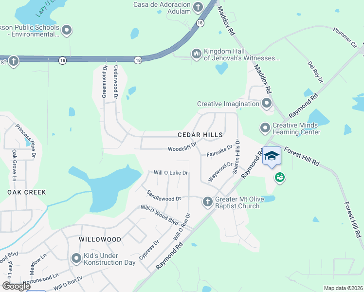 map of restaurants, bars, coffee shops, grocery stores, and more near 336 Woodcliff Drive in Jackson