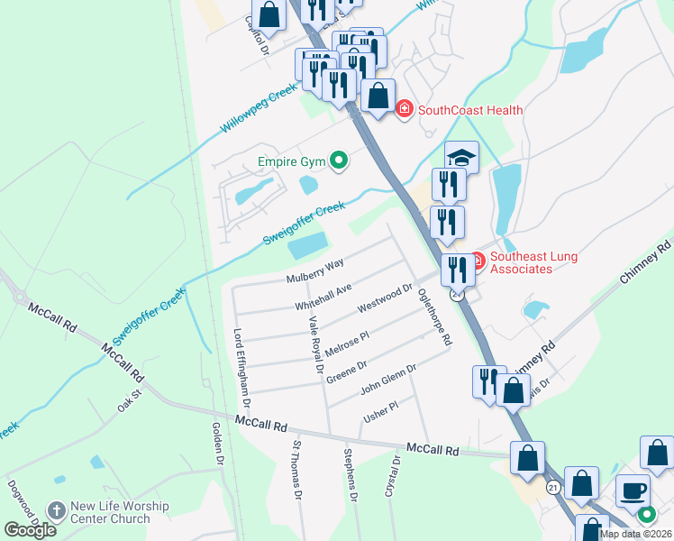 map of restaurants, bars, coffee shops, grocery stores, and more near 114 Whitehall Avenue in Rincon