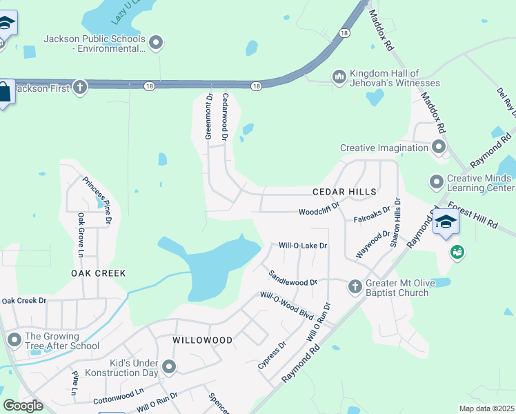 map of restaurants, bars, coffee shops, grocery stores, and more near 301 Briar Vista in Jackson