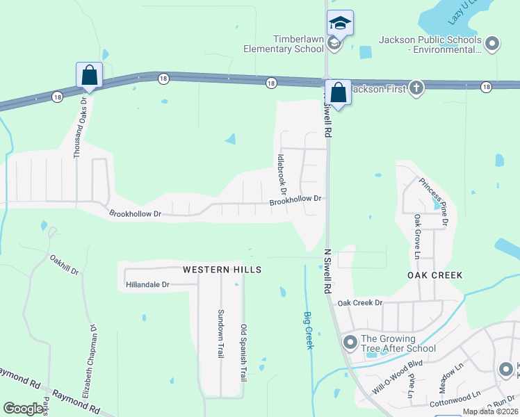 map of restaurants, bars, coffee shops, grocery stores, and more near 5221 Brookhollow Drive in Jackson