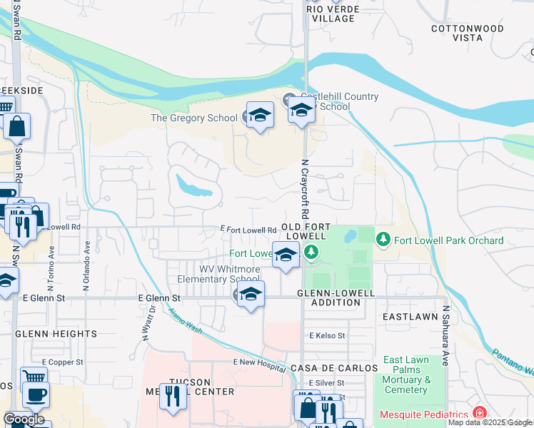 map of restaurants, bars, coffee shops, grocery stores, and more near 5429 East Fort Lowell Road in Tucson