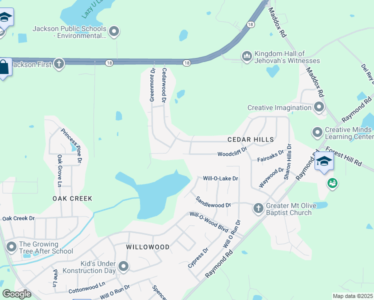 map of restaurants, bars, coffee shops, grocery stores, and more near 301 Briar Vista in Jackson