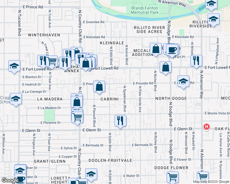 map of restaurants, bars, coffee shops, grocery stores, and more near in Tucson