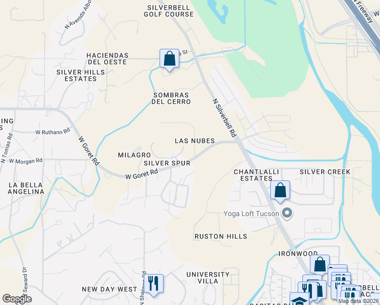 map of restaurants, bars, coffee shops, grocery stores, and more near 2789 West Black Cloud Court in Tucson