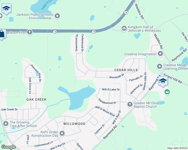map of restaurants, bars, coffee shops, grocery stores, and more near 301 Briar Vista in Jackson