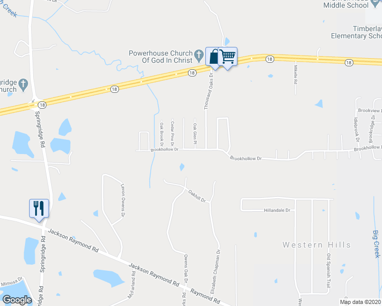 map of restaurants, bars, coffee shops, grocery stores, and more near 5417 Brookhollow Drive in Jackson