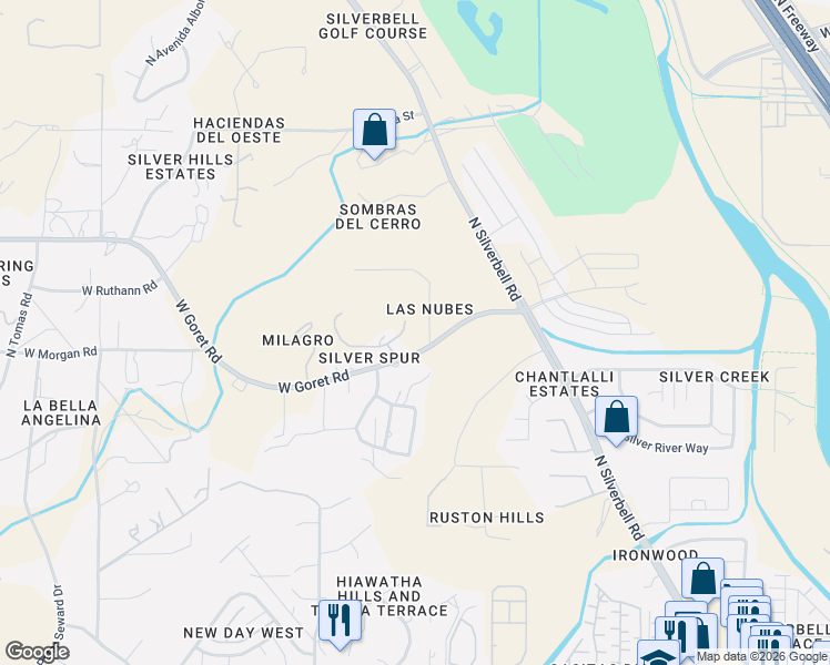 map of restaurants, bars, coffee shops, grocery stores, and more near 2769 West Black Cloud Court in Tucson