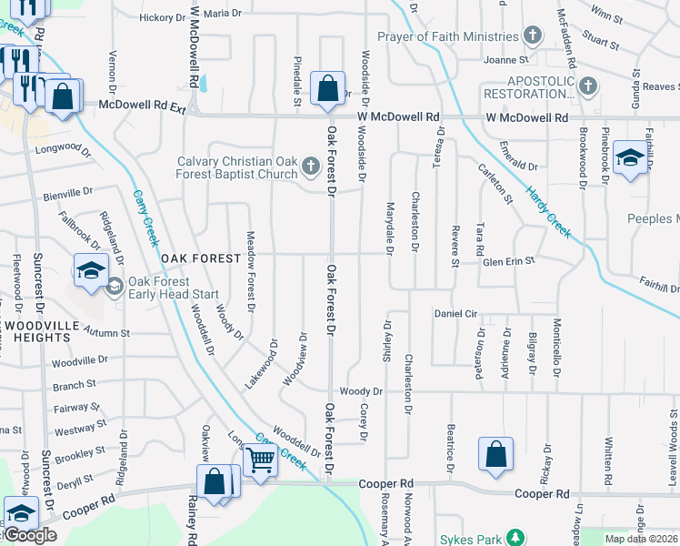 map of restaurants, bars, coffee shops, grocery stores, and more near 3033 Woodside Drive in Jackson