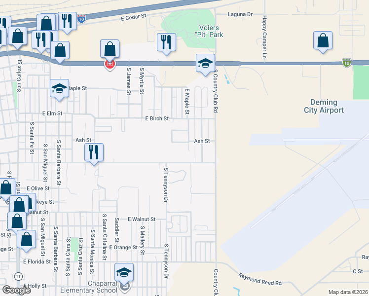 map of restaurants, bars, coffee shops, grocery stores, and more near 403 Kansas Street in Deming