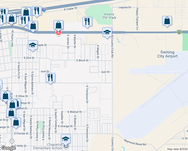map of restaurants, bars, coffee shops, grocery stores, and more near 403 Kansas Street in Deming