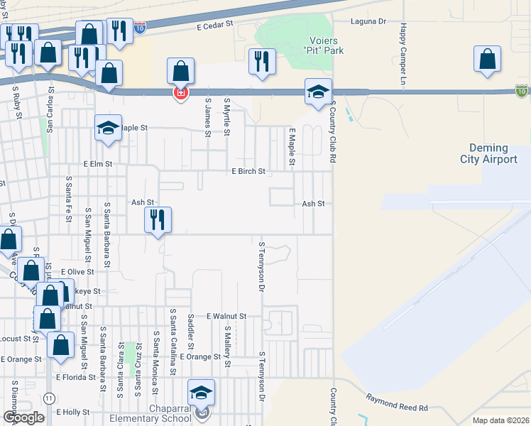 map of restaurants, bars, coffee shops, grocery stores, and more near 1814 East Poplar Street in Deming